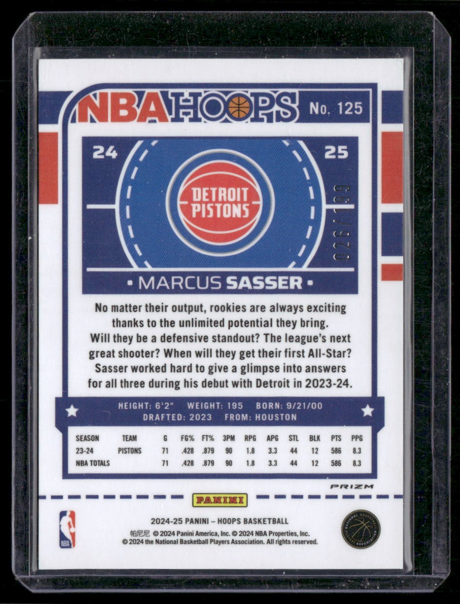 2024-25 Hoops #125 Marcus Sasser Premium Prizms Orange #/199