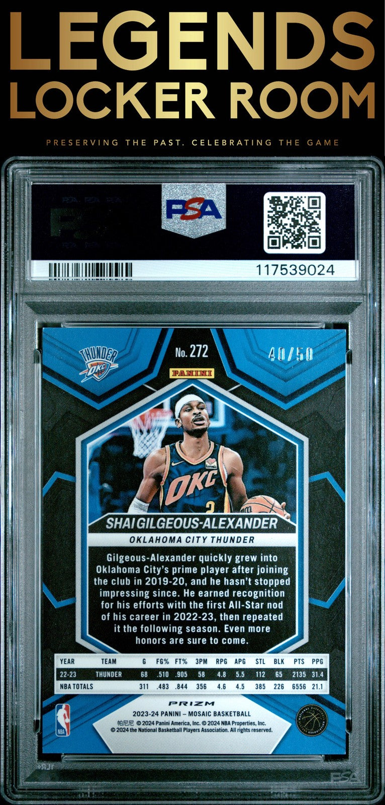 2023 Panini Mosaic #272 S. Gilgeous-Alexander Purple Fast Break PSA 10