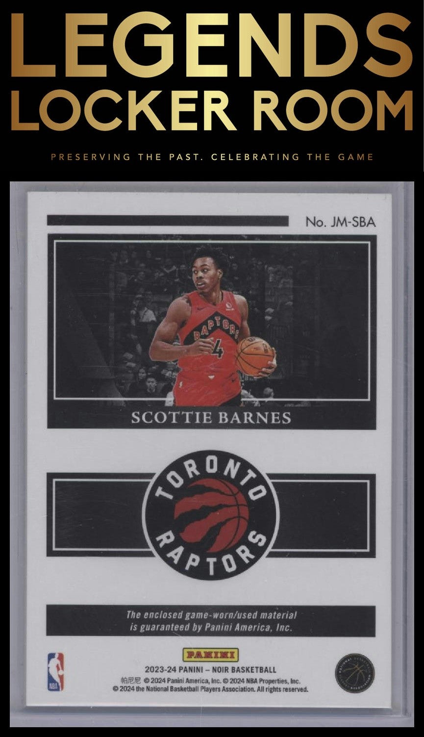 2023-24 Panini Noir #JM-SBA Scottie Barnes Jumbo Material #/99