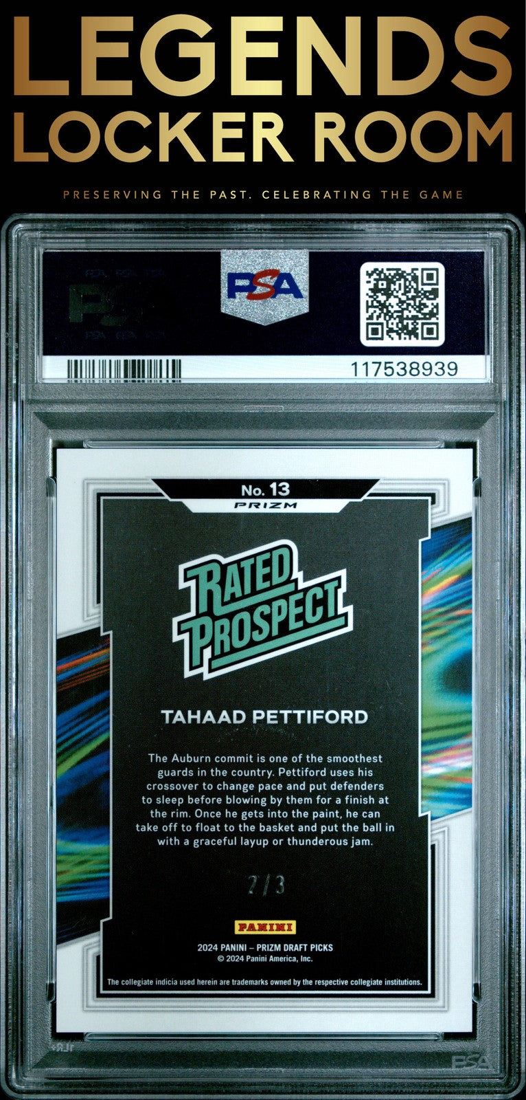 2024 Panini Prizm Draft Picks Tahaad Pettiford Green Shimmer /3 Fotl PSA 10