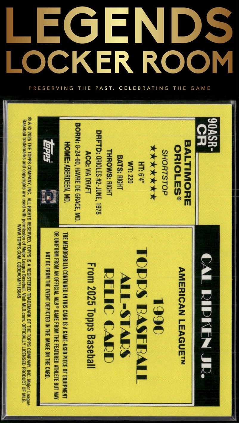 2025 Topps Cal Ripken Jr. 1990 Topps Baseball 35th Anniversary All-Stars Relics