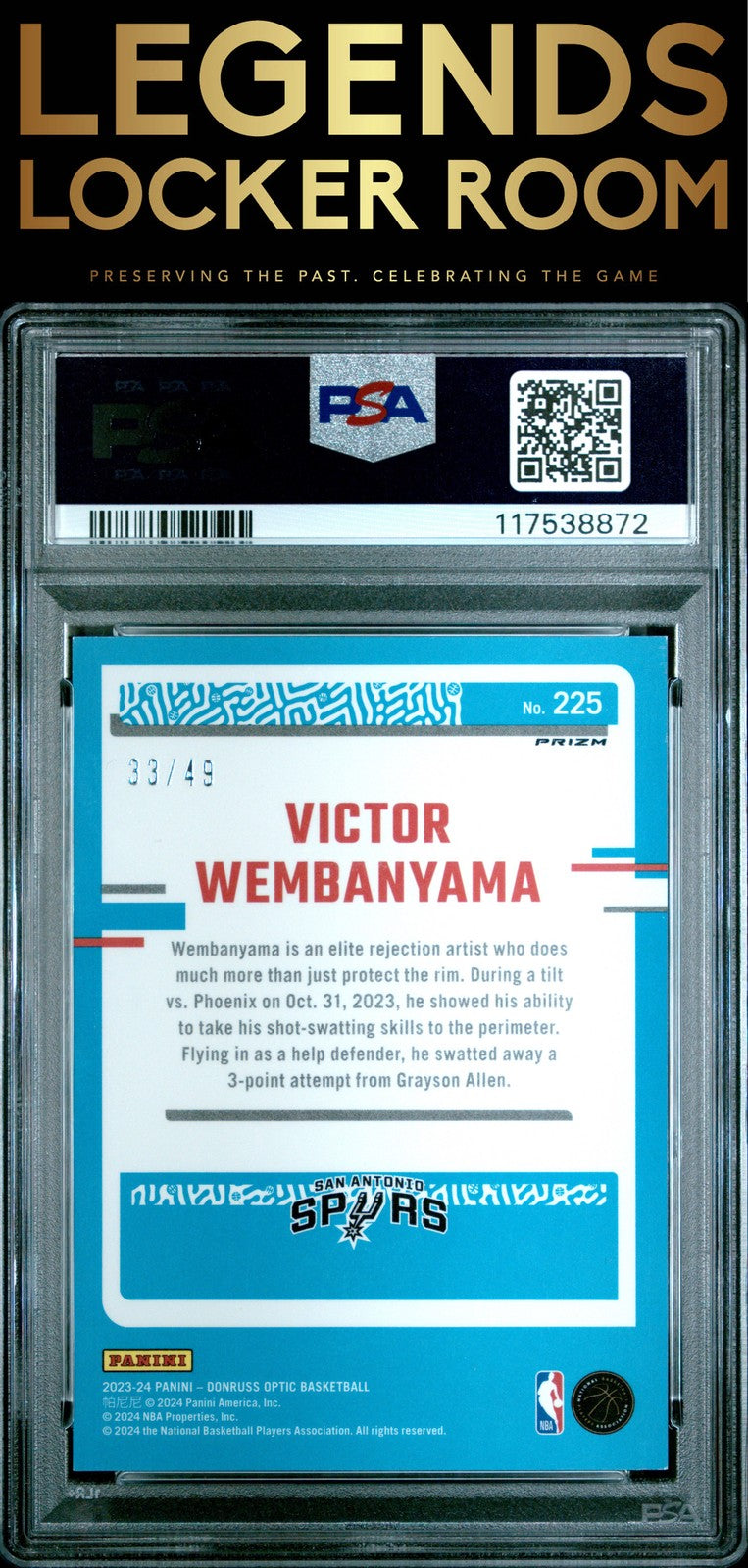 2023 Panini Donruss Optic #225 Victor Wembanyama Fast Break Blue PSA 8