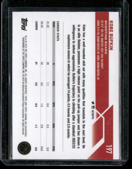 2023-24 Topps Chrome Sapphire #197 Kobe Bufkin