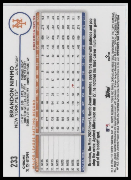 2024 Topps Chrome New York Mets #233 Brandon Nimmo