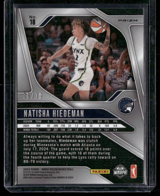 2024 Panini Prizm WNBA #18 Natisha Hiedeman Pink Velocity Prizms #/79