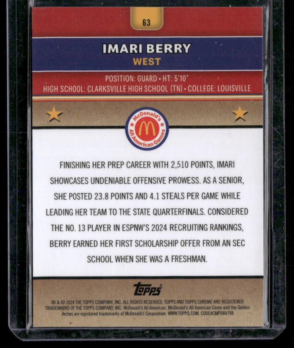 2024 Topps Chrome McDonald's All-American Imari Berry Gold Refractor /50