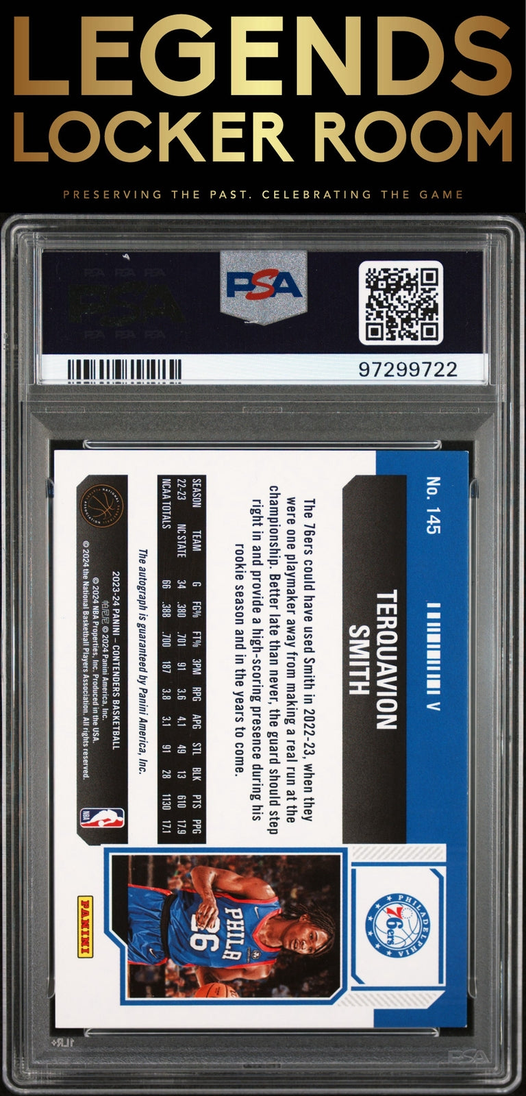 2023 Panini Contenders #145 Terquavion Smith Variation-Au-The Finals PSA 8