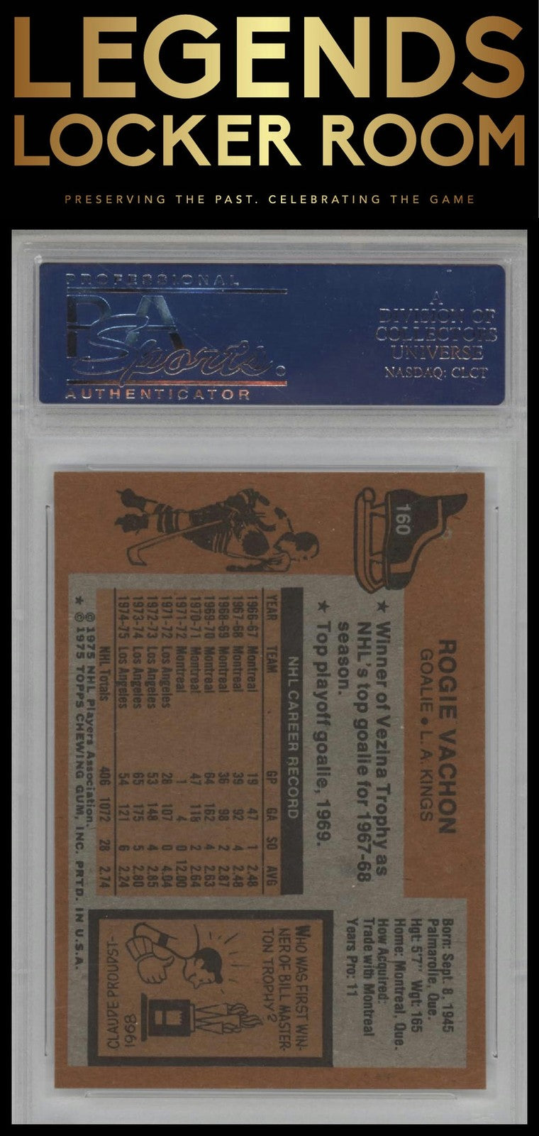 1975 Topps #160 Rogie Vachon PSA 8