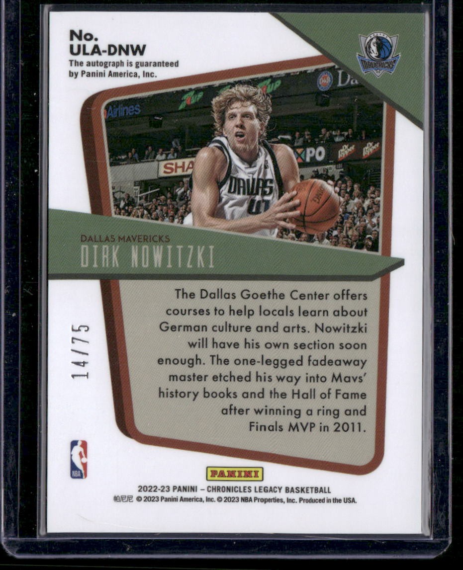 2022-23 Panini Chronicles Dirk Nowitzki Under the Lights Auto /75