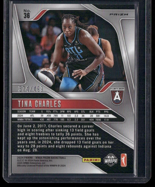 2024 Panini Prizm WNBA #36 Tina Charles Pulsar Prizms #/499