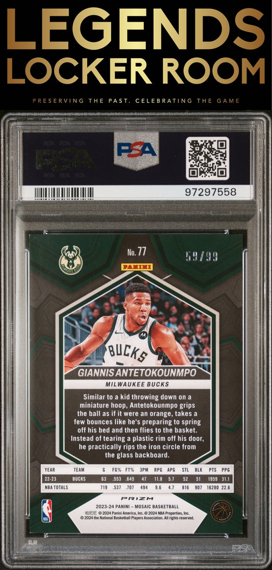2023 Panini Mosaic #77 Giannis Antetokounmpo Purple PSA 9