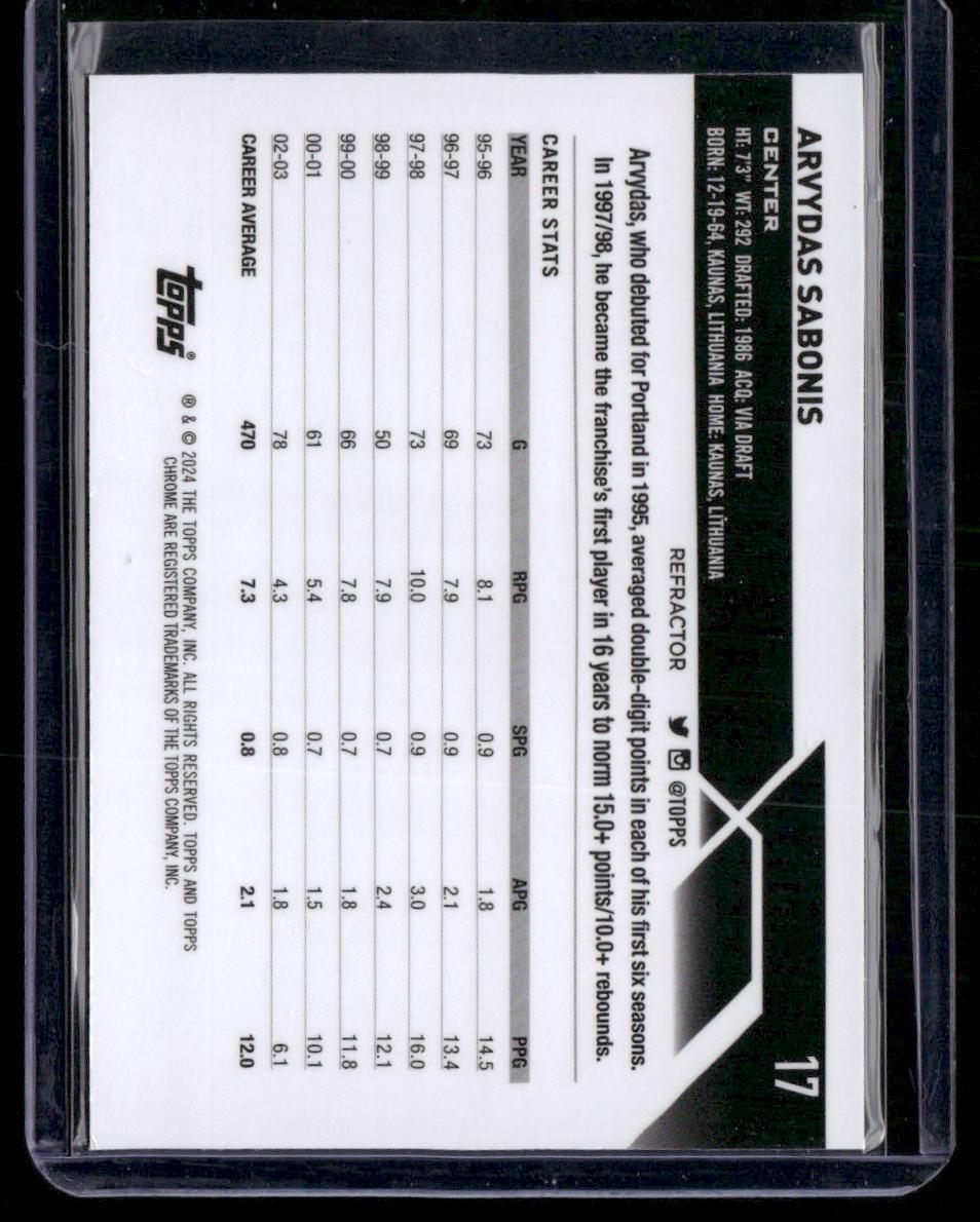 2023-24 Topps Chrome #17 Arvydas Sabonis Refractors