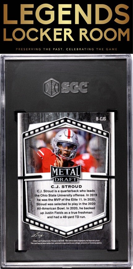 2022 Leaf Draft #B-CJS Cj Stroud Metal Purple Mojo SGC 9