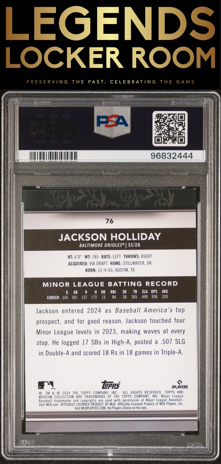 2024 Topps Museum Collection #76 Jackson Holliday Copper PSA 8