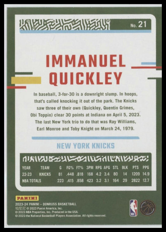 2023-24 Donruss #21 Immanuel Quickley