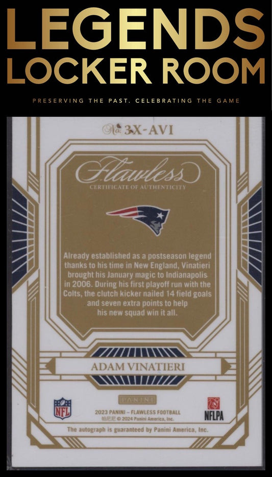 2023 Panini Flawless Adam Vinatieri Champions Signatures Silver 20/20 Bookend!