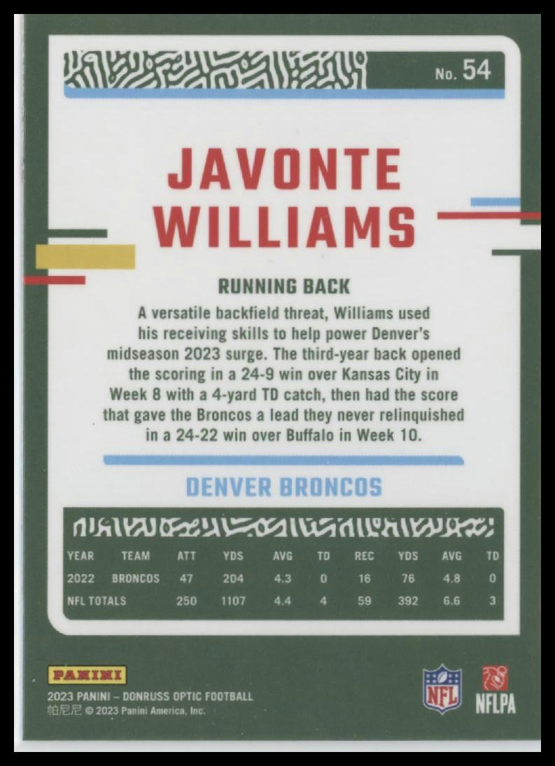 2023 Donruss Optic #54 Javonte Williams