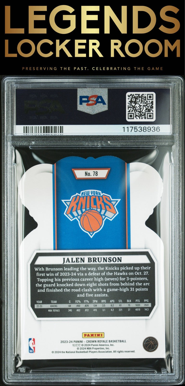 2023 Panini Crown Royale #78 Jalen Brunson Crystal Red PSA 8