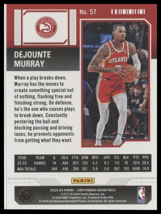 2023-24 Panini Contenders #57 Dejounte Murray Season Ticket Premium Edition