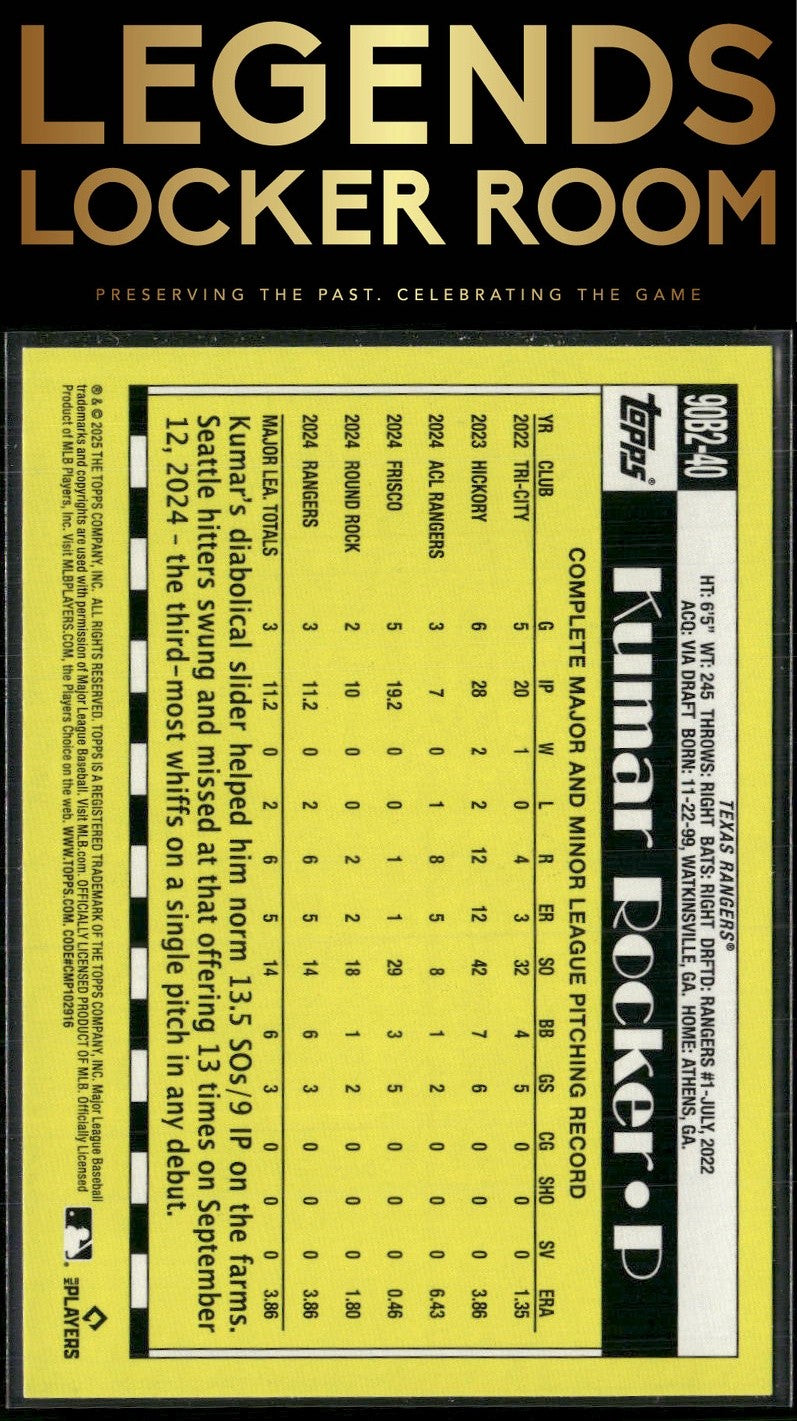 2025 Topps Kumar Rocker 1990 Topps Baseball 35th Anniversary