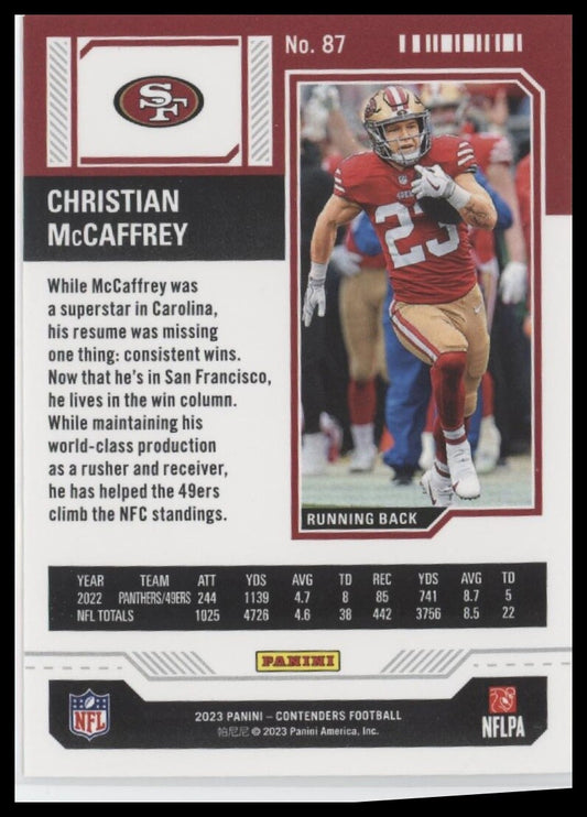 2023 Panini Contenders #87 Christian McCaffrey Season Ticket Retail