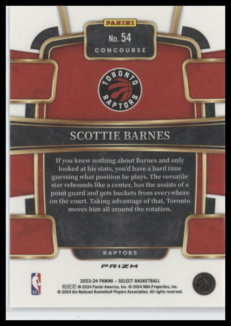 2023-24 Panini Select #54 Scottie Barnes Silver Prizms