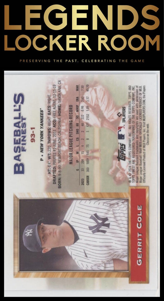 2024 Finest #93-1 Gerrit Cole What If... 1993 Finest Prototype