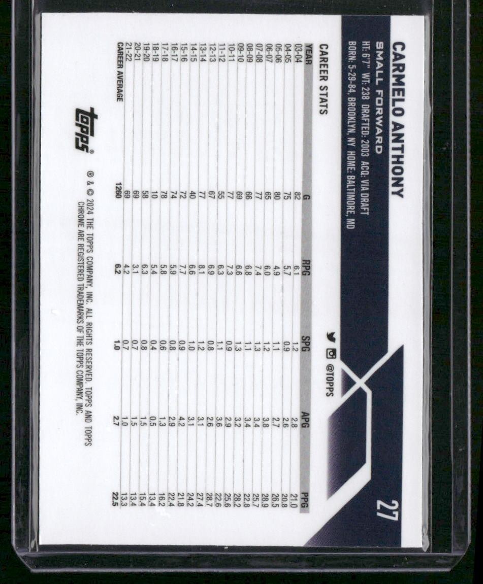 2023-24 Topps Chrome #27 Carmelo Anthony