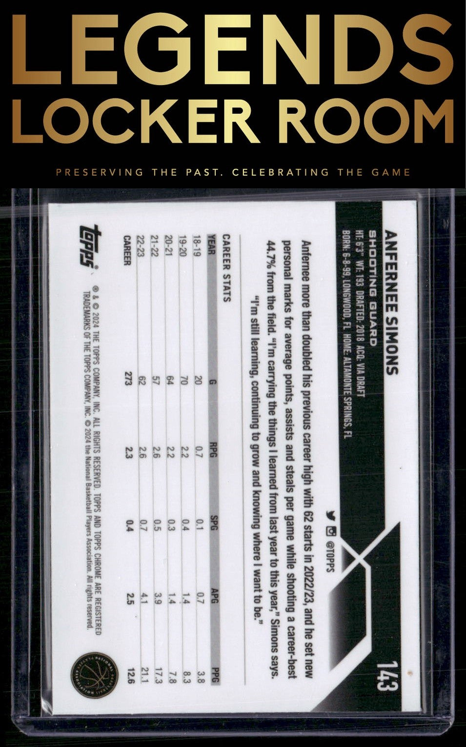 2023-24 Topps Chrome Sapphire Edition #143 Anfernee Simons