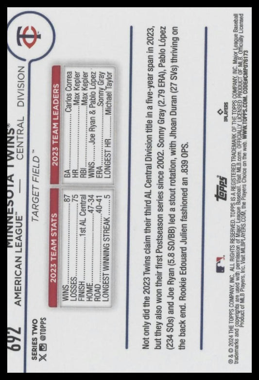 2024 Topps #692 Minnesota Twins