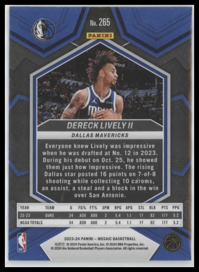 2023-24 Panini Mosaic #265 Dereck Lively II NBA Debut