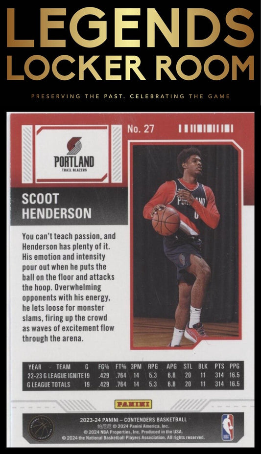 2023-24 Panini Contenders #27 Scoot Henderson Season Ticket Retail