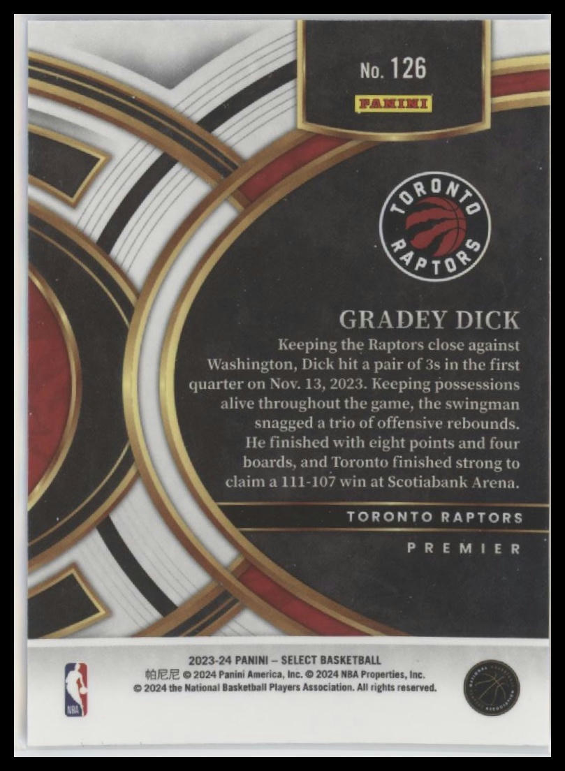 2023-24 Panini Select #126 Gradey Dick Blue (Retail Base)
