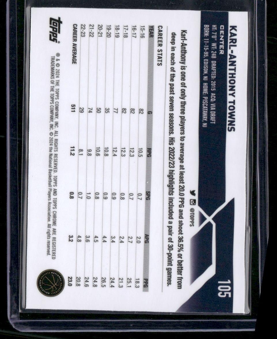 2023-24 Topps Chrome #105 Karl-Anthony Towns Prism Refractors