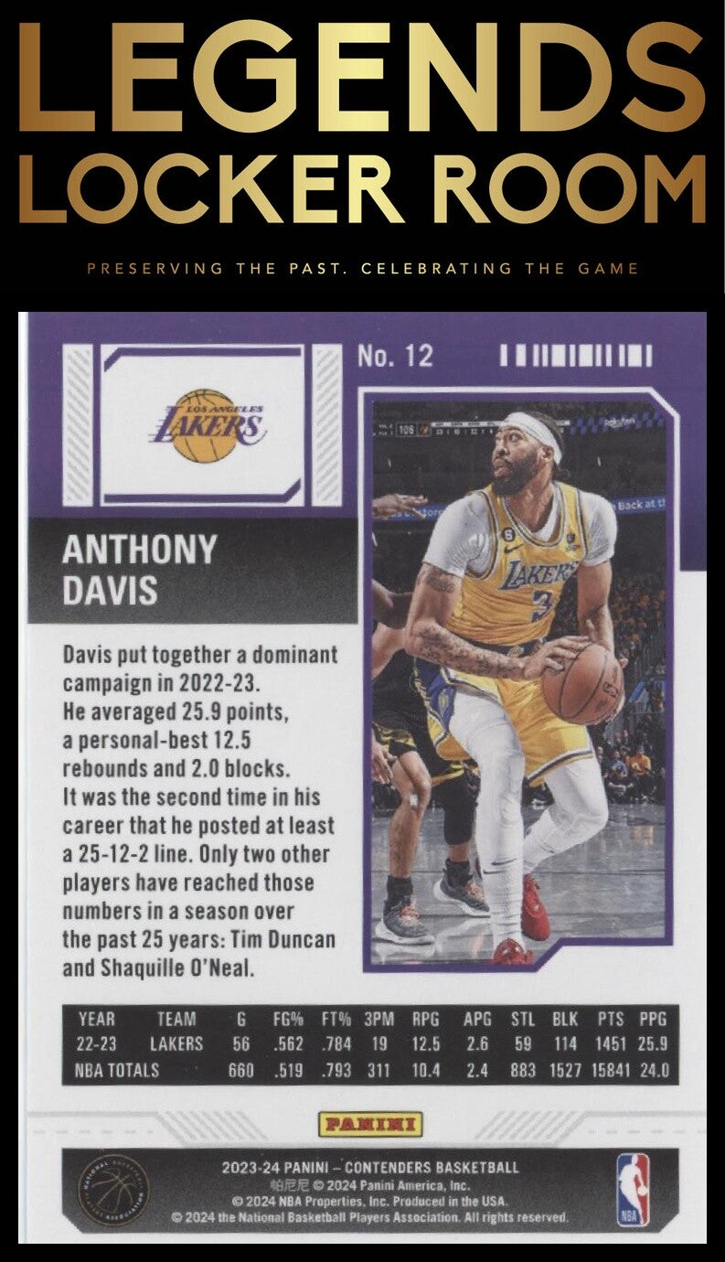 2023-24 Panini Contenders #12 Anthony Davis Season Ticket Retail