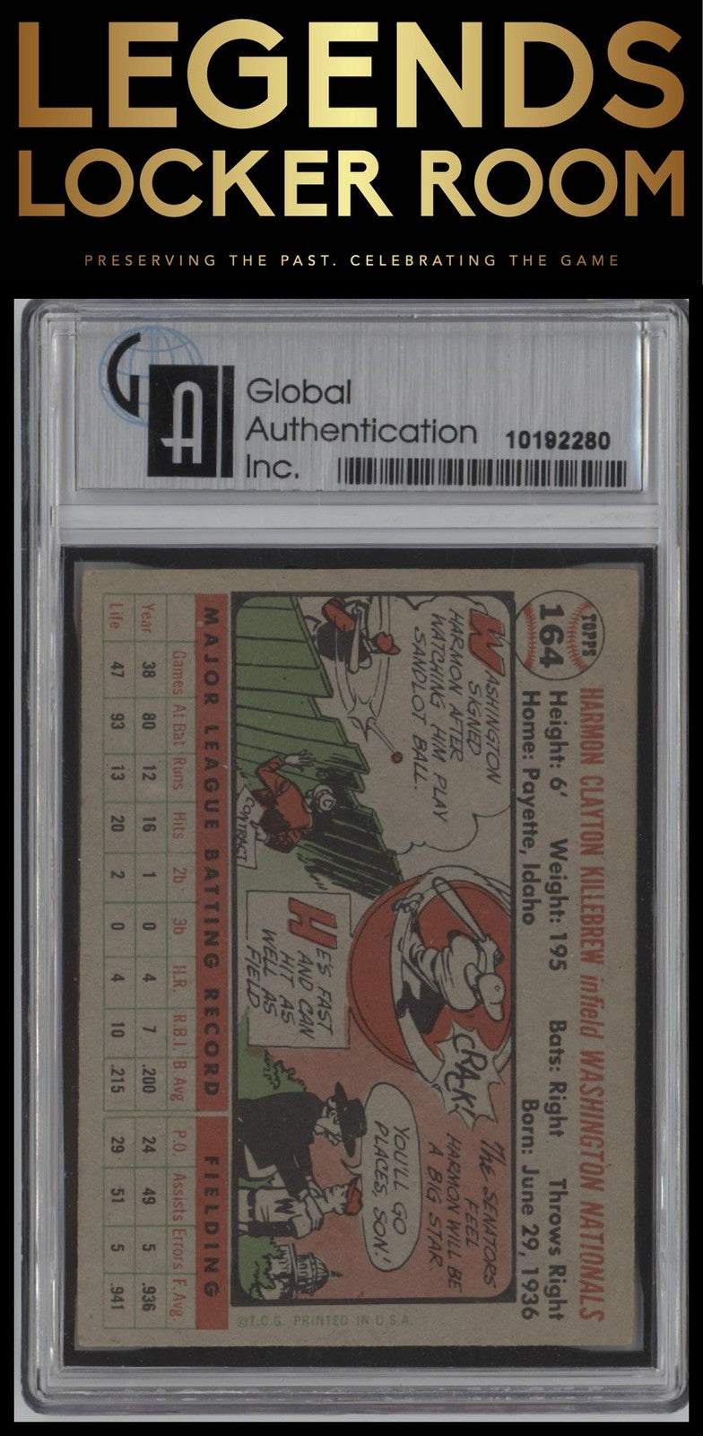 1956 Topps #164a Harmon Killebrew White Back Other 5