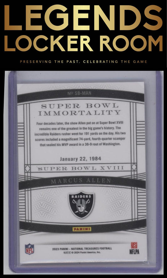 2023 Panini National Treasures #SB-MAN Marcus Allen Super Bowl Immortality #/99