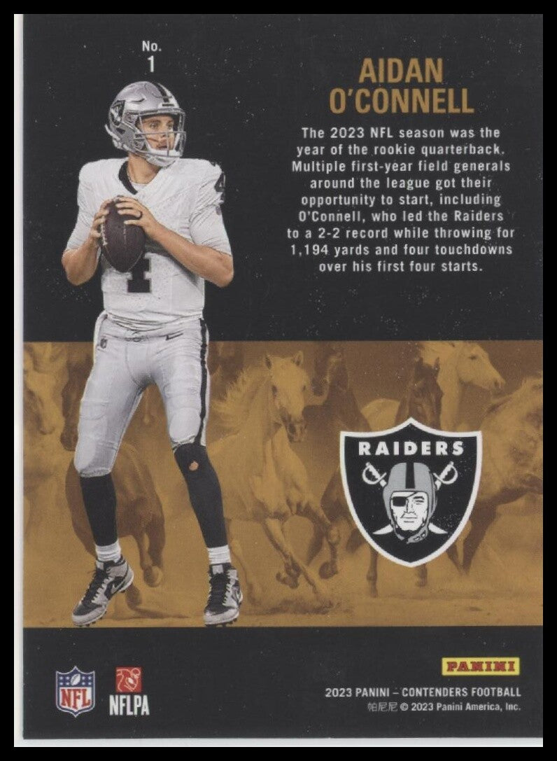 2023 Panini Contenders #1 Aidan O'Connell Rookie Stallions
