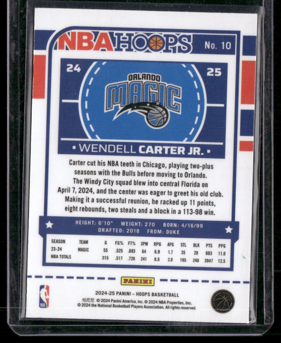 2024-25 Hoops #10 Wendell Carter Jr. Premium Prizms Silver