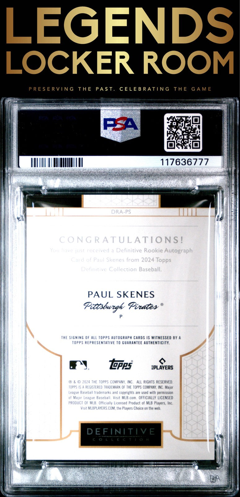2024 Topps Definitive Collection Rookie Autographs Paul Skenes Green PSA 8