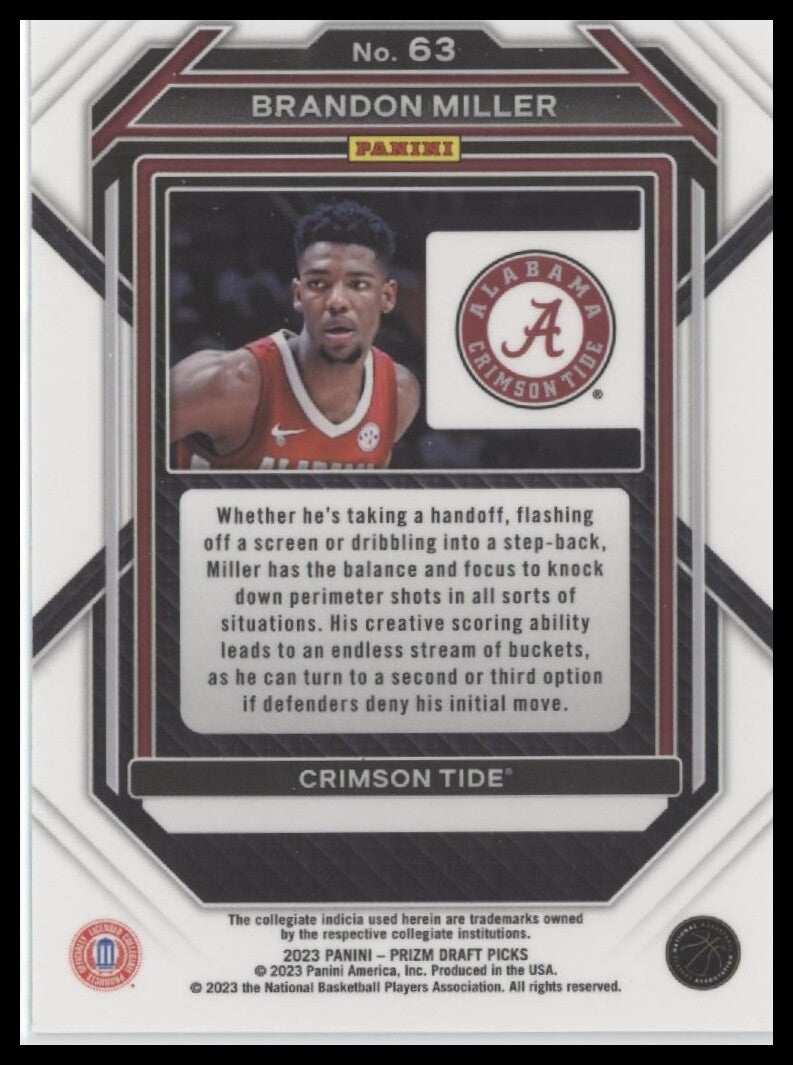 2023 Panini Prizm Draft Picks #63 Brandon Miller