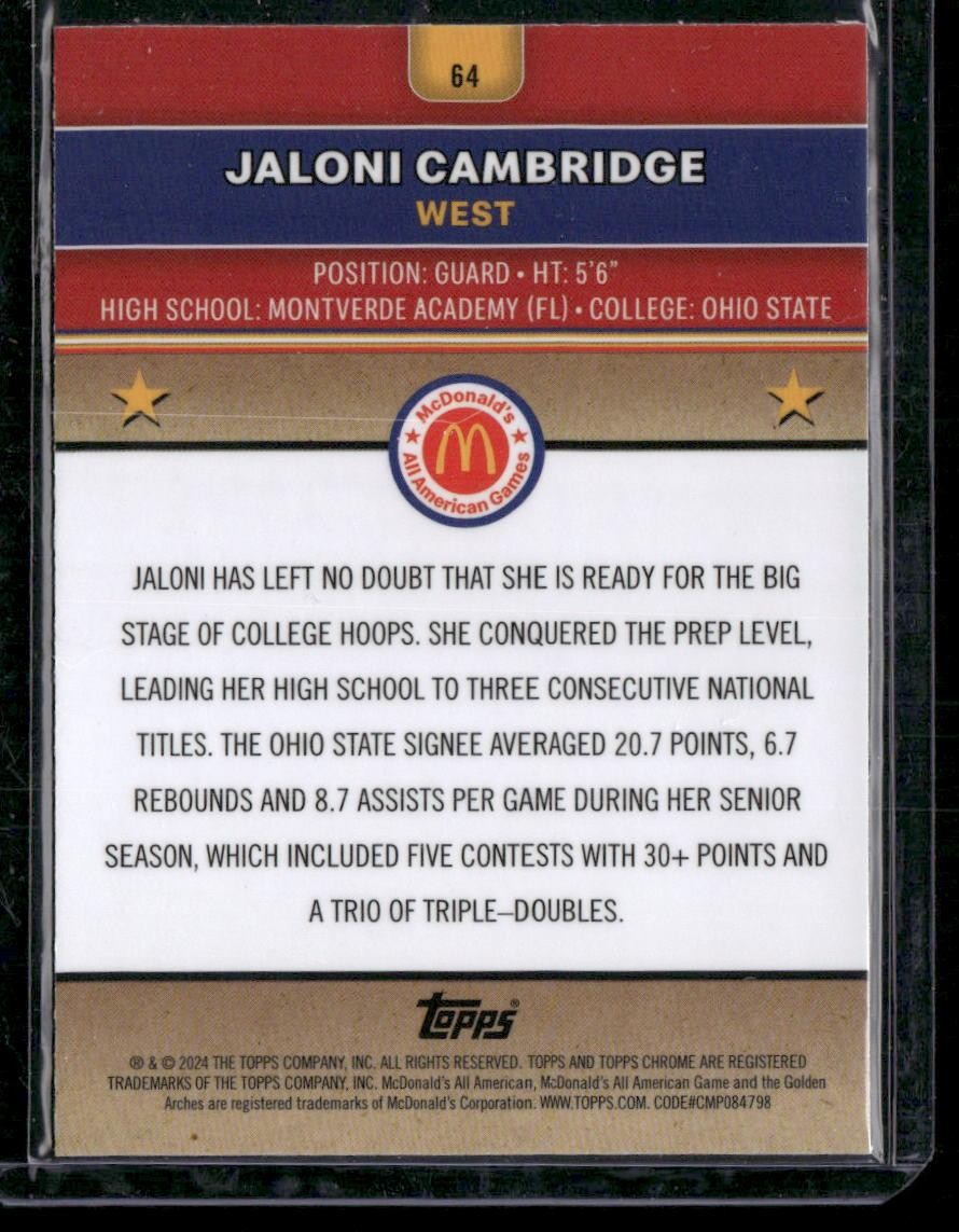 2024 Topps Chrome McDonald's All-American #64 Jaloni Cambridge