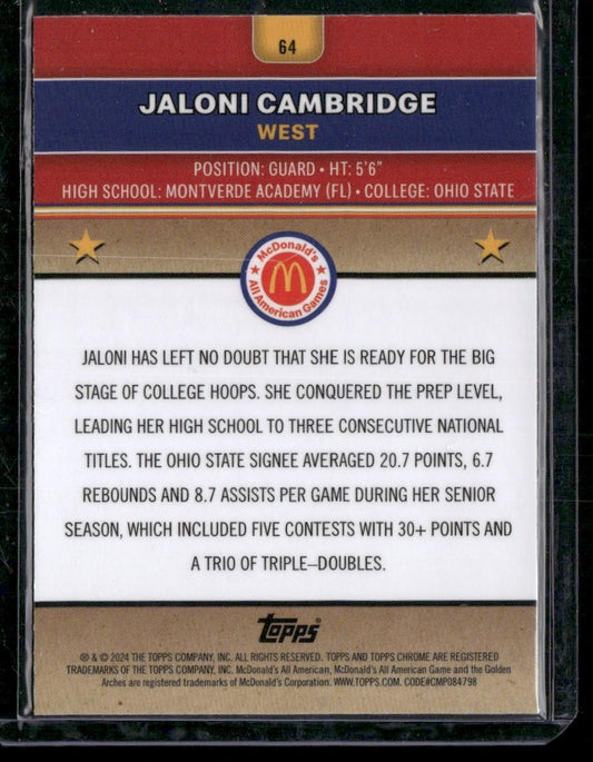 2024 Topps Chrome McDonald's All-American #64 Jaloni Cambridge