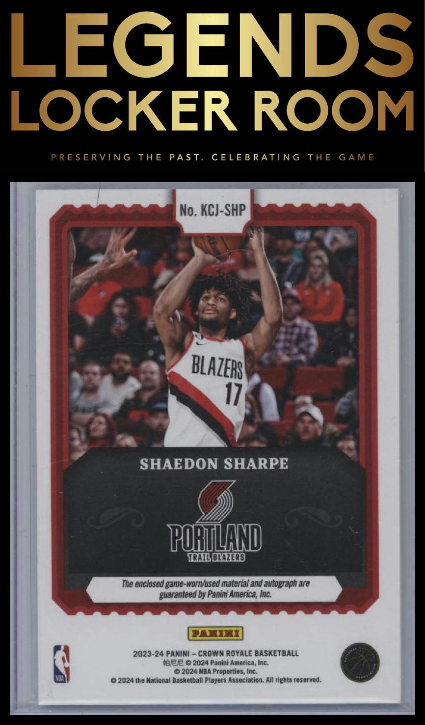 2023-24 Panini Crown Royale #KCJ-SHP Shaedon Sharpe Kings Court Jersey Auto #/99