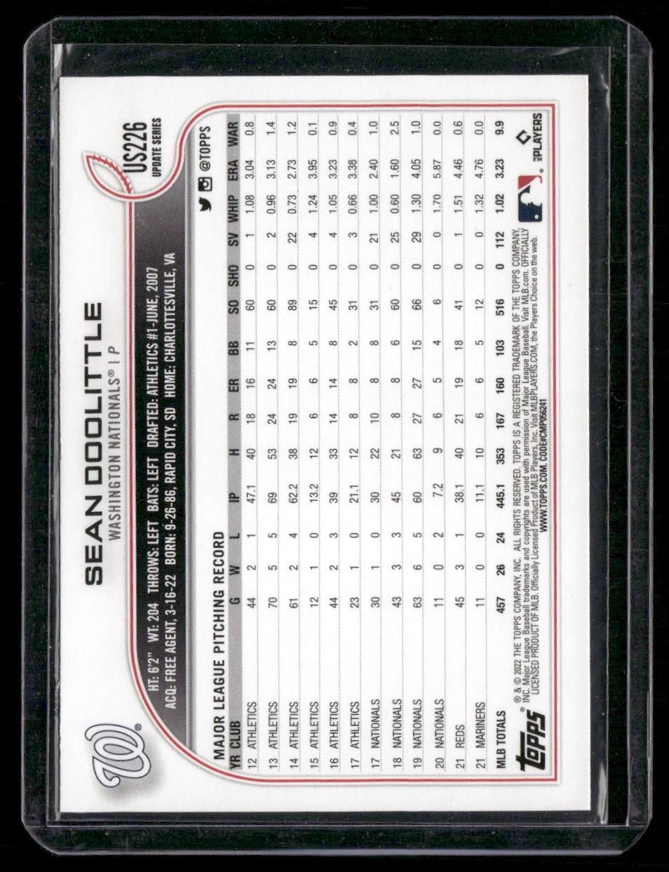 2022 Topps Update #US226 Sean Doolittle