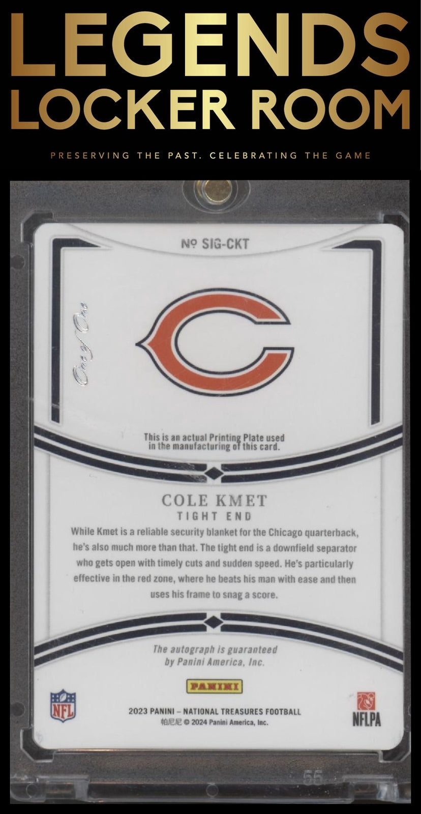 2023 Panini National Treasures Cole Kmet Signatures Printing Plate Black #/1