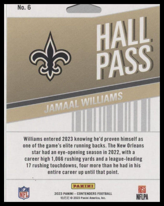 2023 Panini Contenders #6 Jamaal Williams Hall Pass