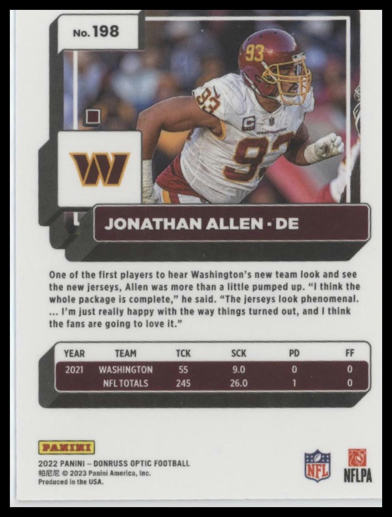 2022 Donruss Optic #198 Jonathan Allen