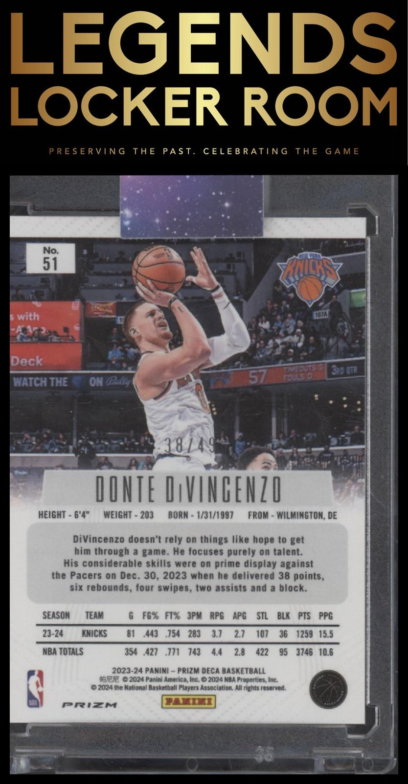 2023-24 Panini Prizm Deca #51 Donte DiVincenzo Prizms Orange #/49