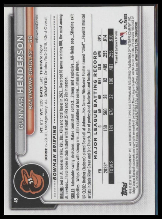 2024 Bowman #49 Gunnar Henderson